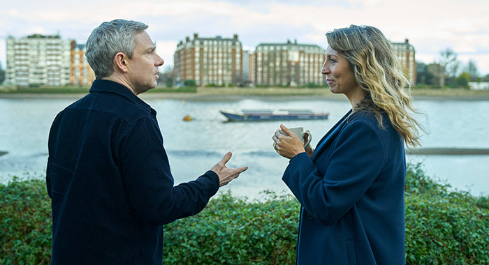 BREEDERS season 3 stars Martin Freeman and Daisy Haggard 