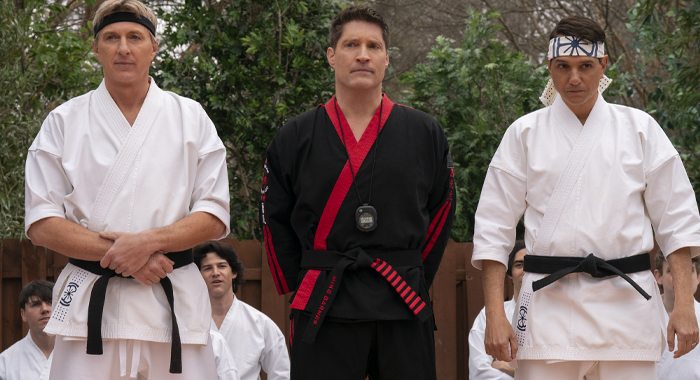 William Zabka as Johnny Lawrence, Sean Kanan as Mike Barnes, Ralph Macchio as Daniel LaRusso in Cobra Kai: Season 6 (2024)