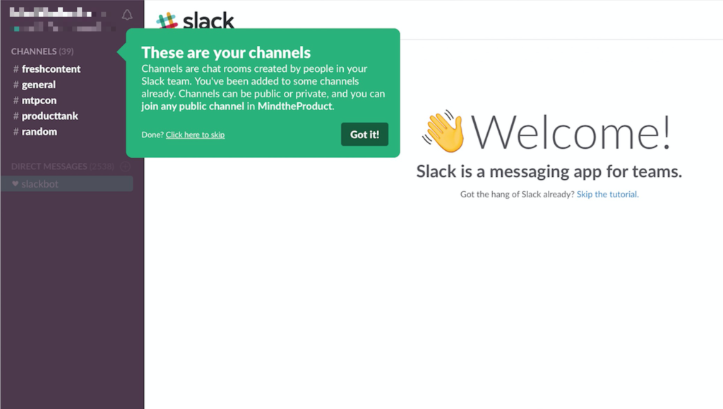 Slack user onboarding example