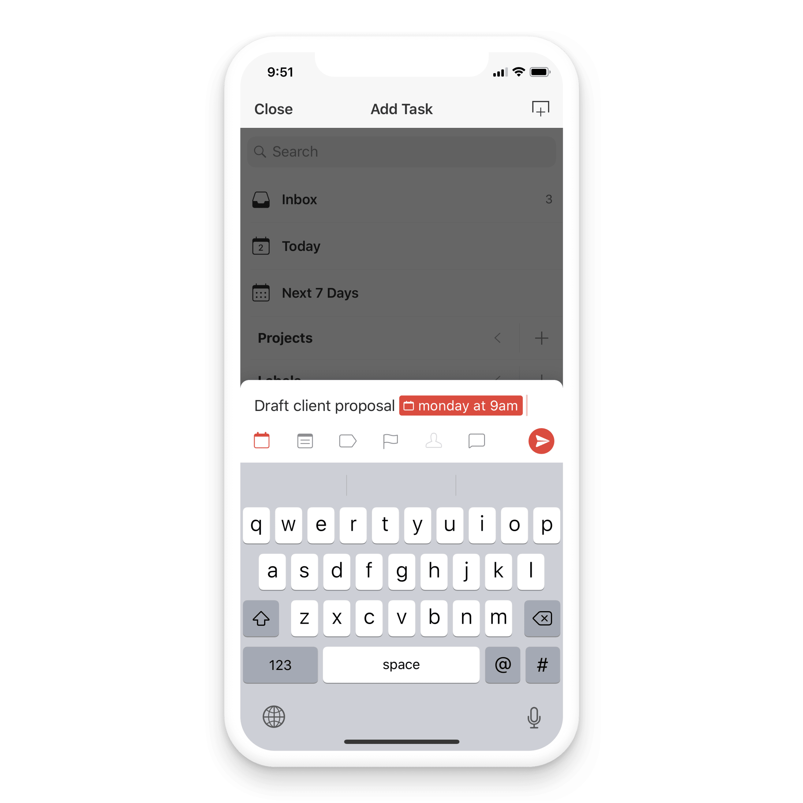 Smart date recognition feature from Todoist to quickly schedule tasks in mobile 
