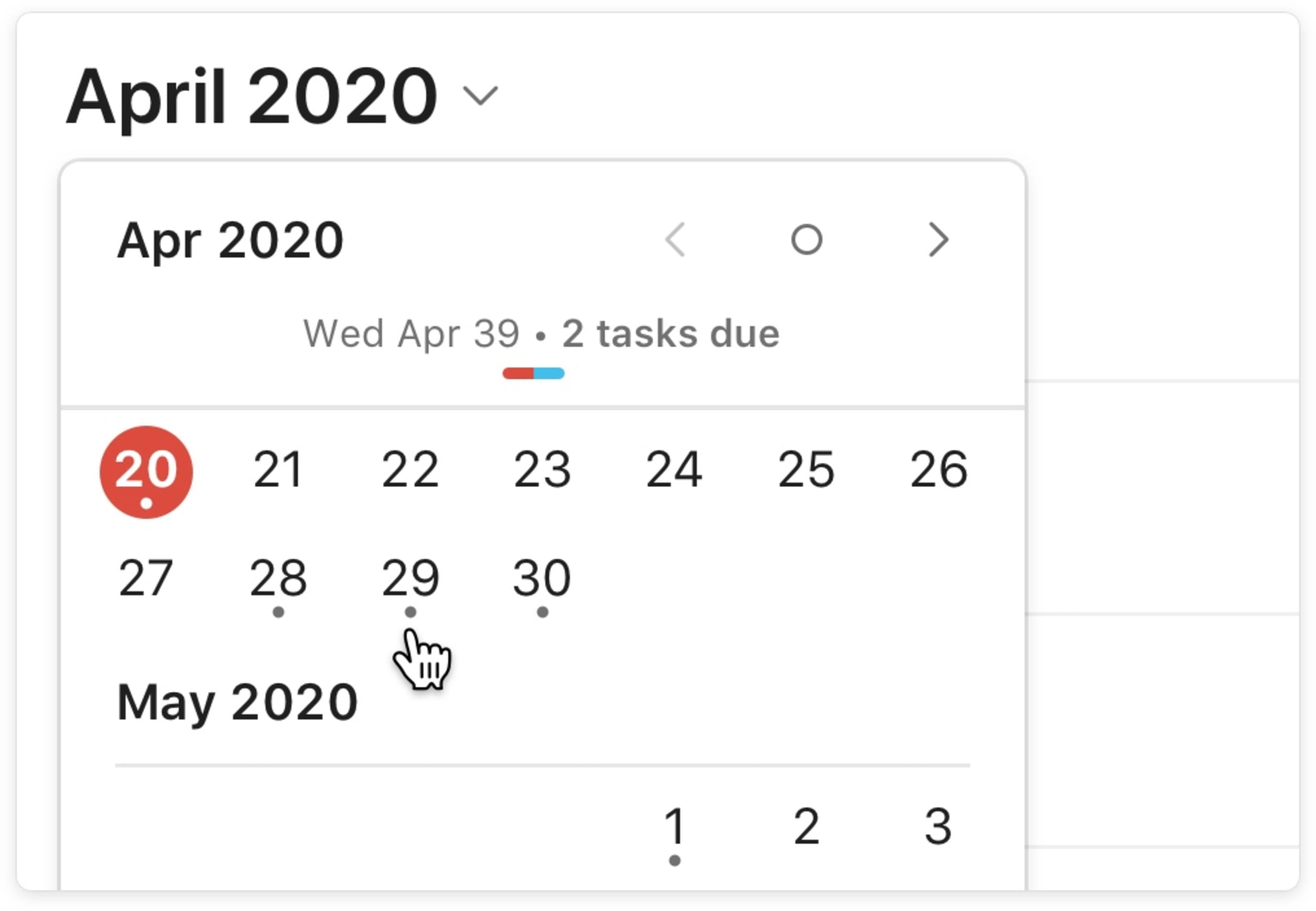 tasks indicator upcoming view