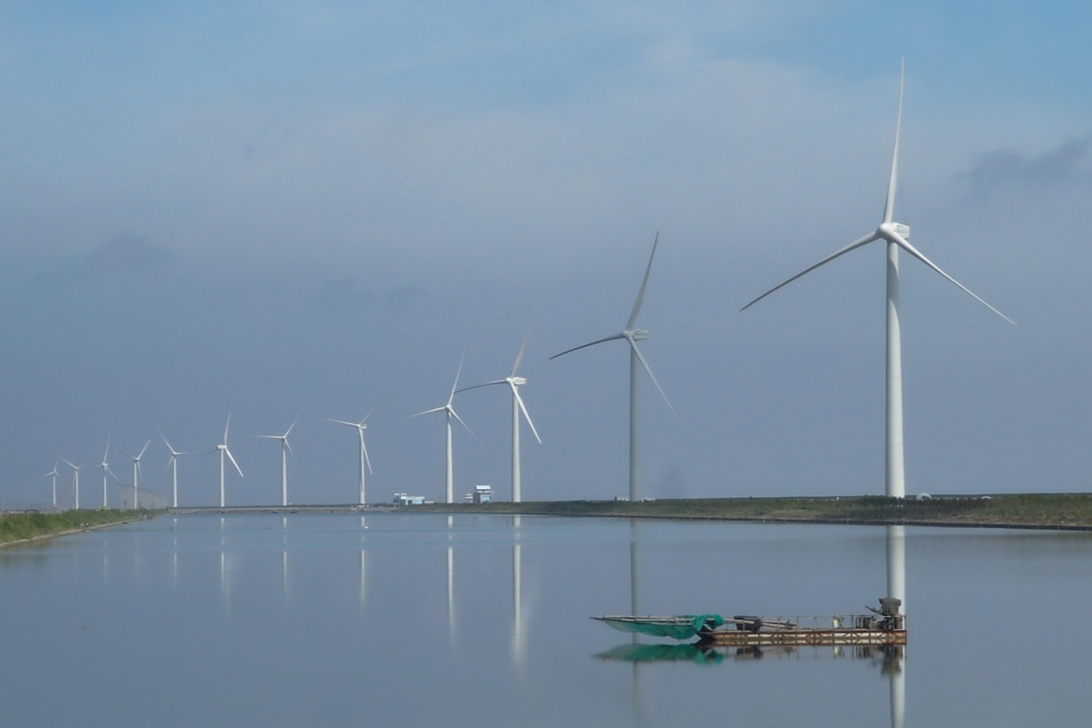 Wind farms along the bay