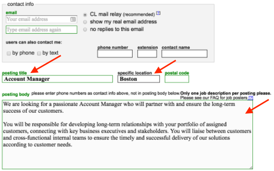 how to post jobs on Craigslist | building your job ad