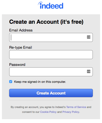 Post a job on Indeed: create an account