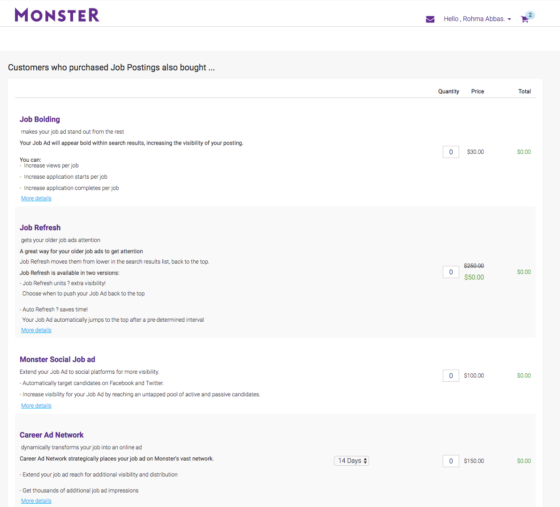 How to post a job to Monster: purchase job ad