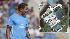 Marco Borriello, junto a la vista aérea de la villa de lujo que posee en Ibiza.