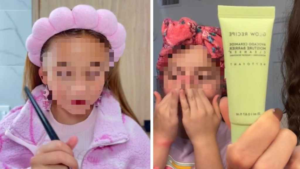 Fragmentos de vídeos de TikTok de niñas aplicándose sus rutinas de 'skincare'.