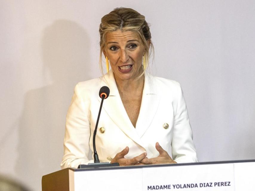 La vicepresidenta segunda del Gobierno, Yolanda Díaz, este miércoles en Dakar (Senegal).