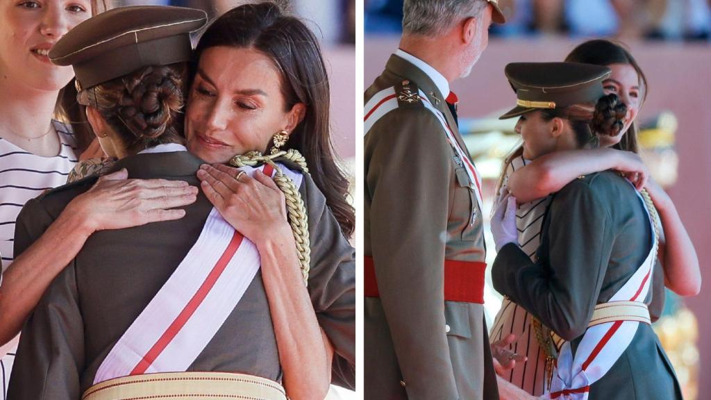 La Reina y Sofía abrazan a Leonor ante la mirada del Rey.