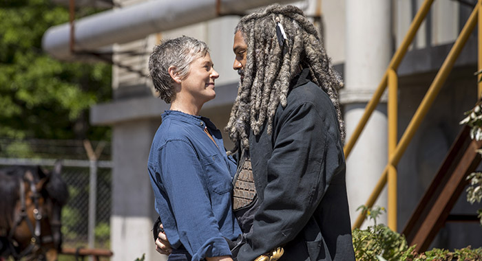 Khary Payton as Ezekiel, Melissa McBride as Carol Peletier - The Walking Dead _ Season 9, Episode 1 - Photo Credit: Jackson Lee Davis/AMC