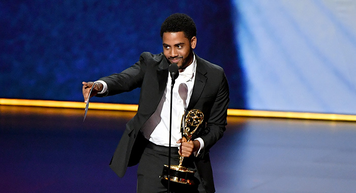 LOS ANGELES, CALIFORNIA - SEPTEMBER 22: Jharrel Jerome accepts the Outstanding Lead Actor, Limited Series or TV Movie award for “When They See Us” onstage during the 71st Emmy Awards at Microsoft Theater on September 22, 2019 in Los Angeles, California. (Photo by Amy Sussman/WireImage)