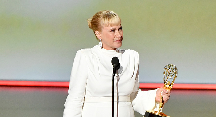 LOS ANGELES, CALIFORNIA - SEPTEMBER 22: Patricia Arquette accepts the Outstanding Supporting Actress, Limited Series or TV Movie for “The Act” onstage during the 71st Emmy Awards Supporting Actress, Limited Series or TV Movieat Microsoft Theater on September 22, 2019 in Los Angeles, California. (Photo by Amy Sussman/WireImage)