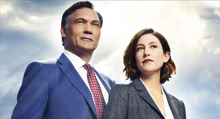 BLUFF CITY LAW -- Season:1 -- Pictured: (l-r) Jimmy Smits as Elijah Strait, Caitlin McGee as Sydney Strait -- (Photo by: Jason Bell/NBC)