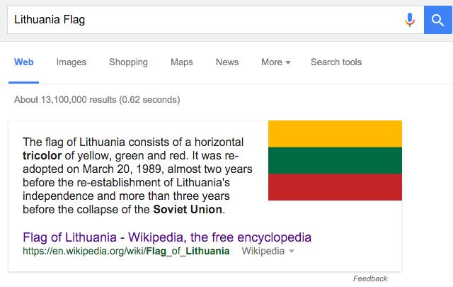 Google Shows Wrong Flag For Search On Lithuanian Flag