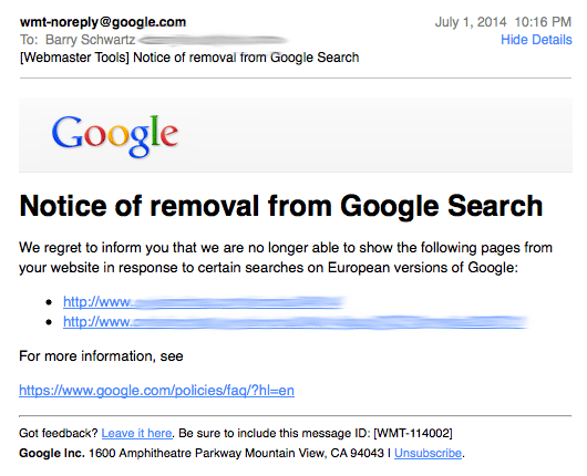 Google Webmaster Tools Right To Be Forgotten Removals