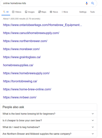 Google Only Urls Results