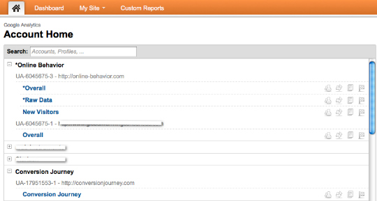 Google Analytics Account Home