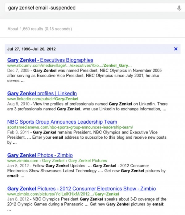 Gary Zenkel Email Suspended Google Search