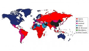Don't go responsive if you want to be visible to the red countries on this map, as they primarily use feature phones to access the Web.