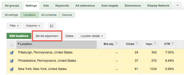 Set Bid Adjustment Button