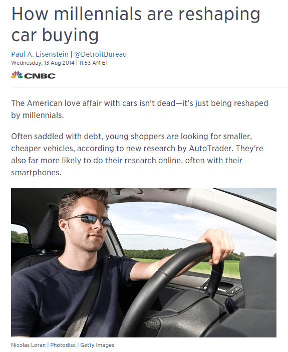 How millennials are reshaping car buying CNBC article screenshot
