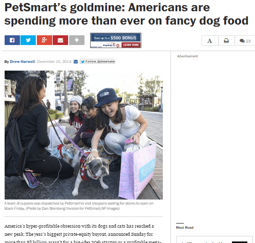 Screenshot of press on spending on pet food