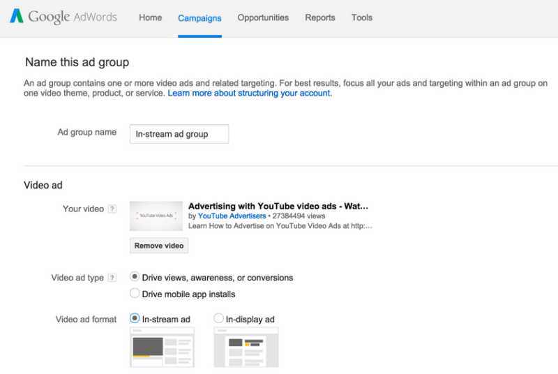 trueview adwords campaigns set up