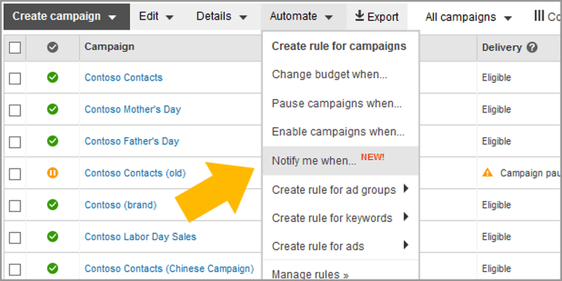 bing ads notify me rules