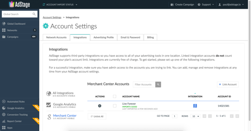 adstage merchant center integration