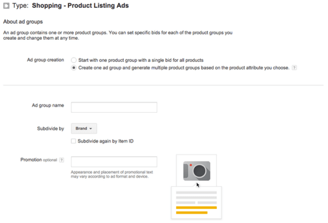 shopping ad group builder