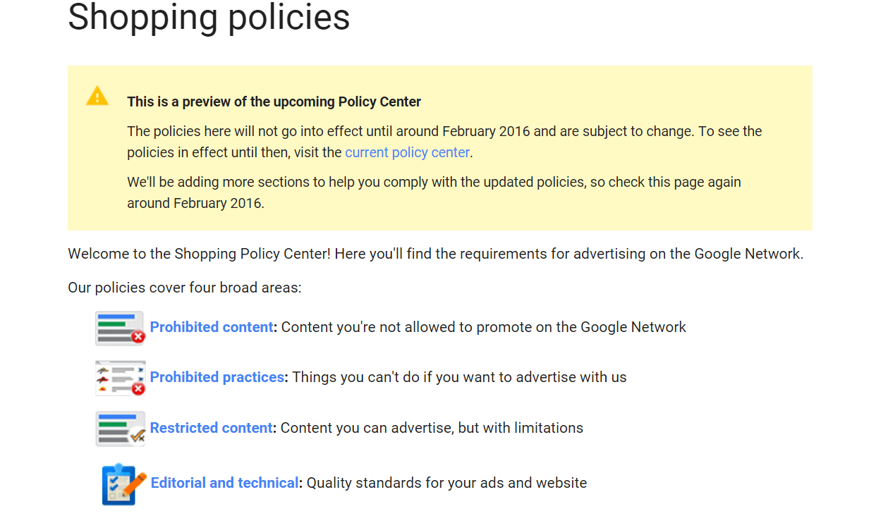 google shopping policy center update