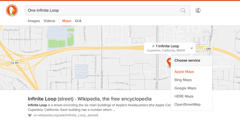 DuckDuckGo directions