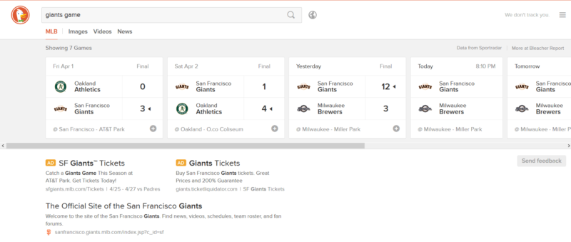 DuckDuckGo MLB stats Bleacher Report