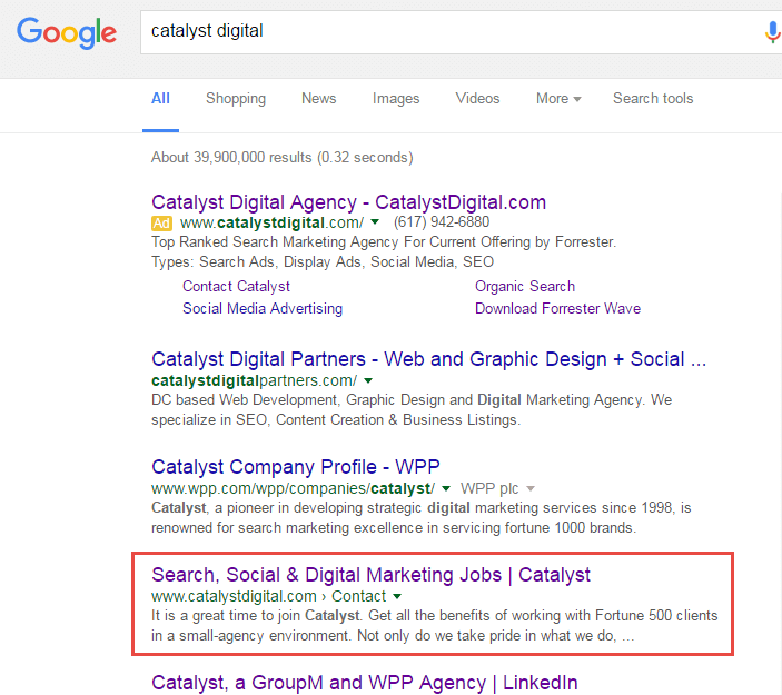 catalyst contact page ranking in serp