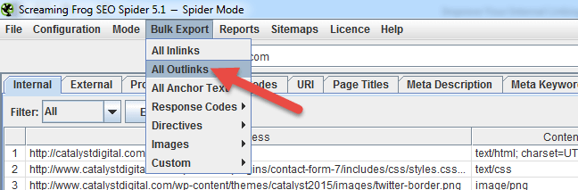 export outlinks from screaming frog