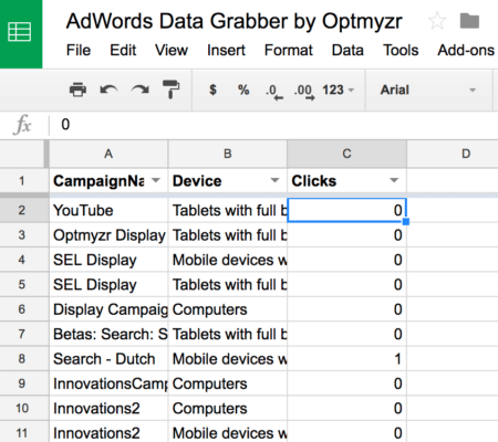 Adwords Data In Sheets