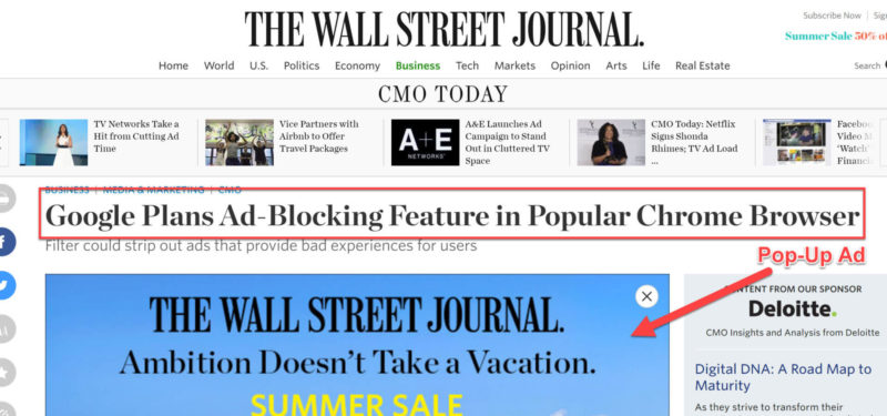 Wall Street Journal Pop-Up Ad