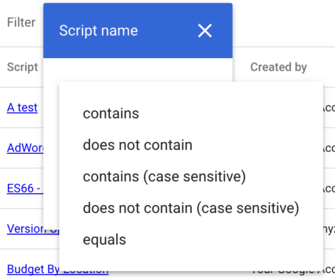 Filter AdWords Scripts By Name