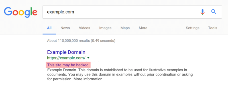 Hacked Warning SERP - HIGHLIGTED