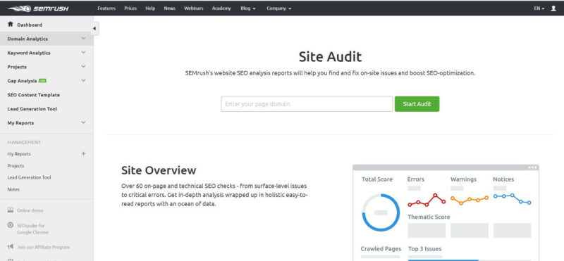 SEMrush Site Audit