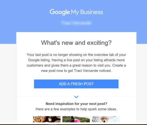 Google reminds you to create a new post