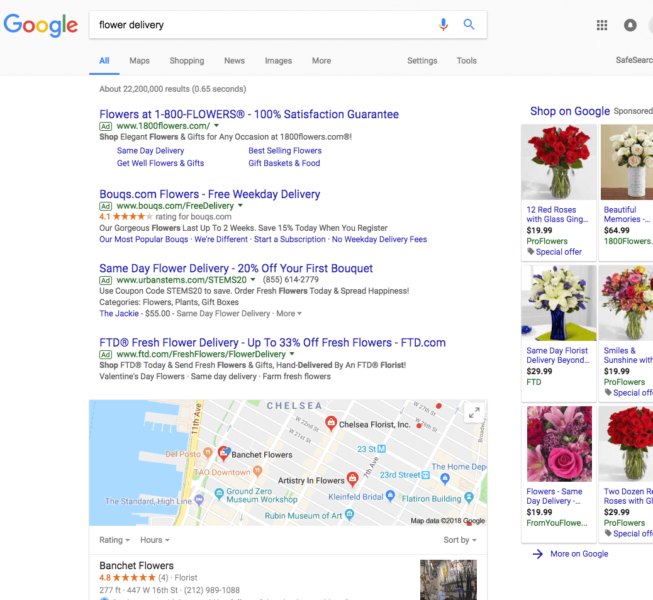 flower delivery adwords search results