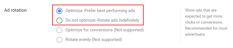 Fig. 31 Ad Rotation Settings In AdWords