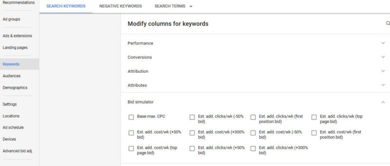 Fig. 42 – Bid Simulators In AdWords 1