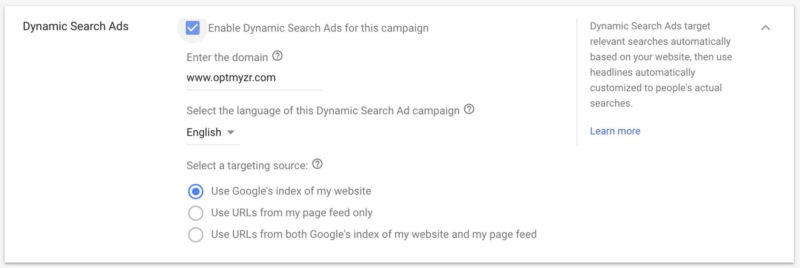 Campaign Settings For Dynamic Search Ads