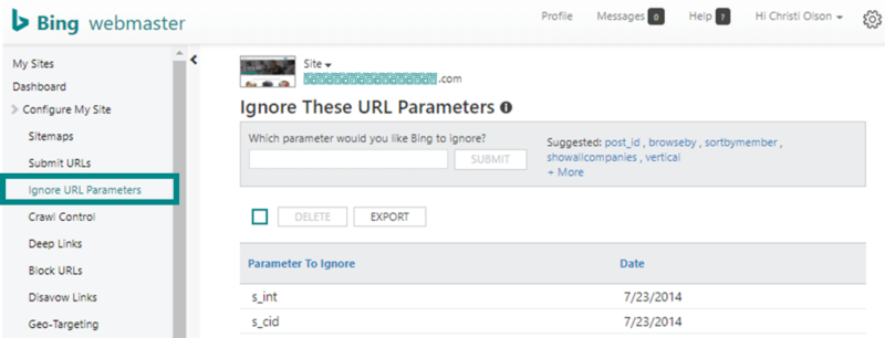 Bing Webmaster Tools Configure Ignore Parameters