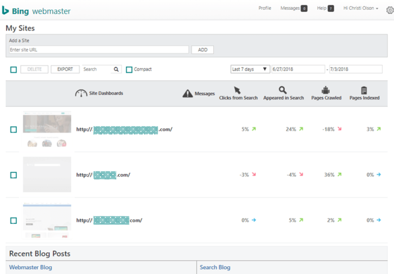 Bing Webmaster Tools Logindashboard