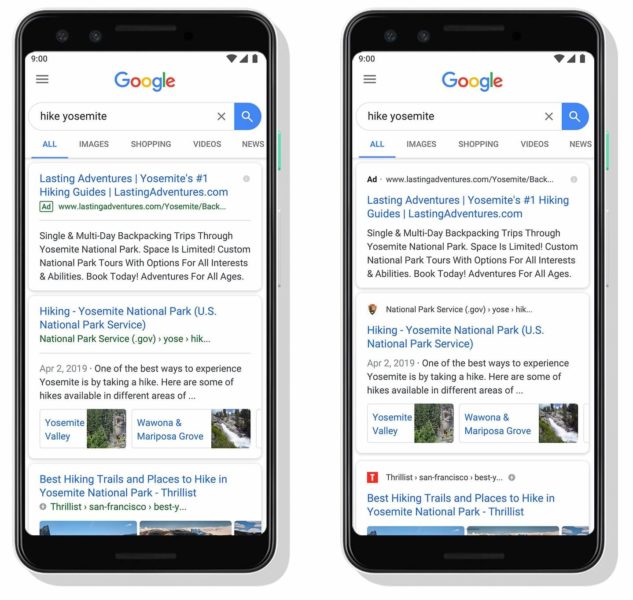 Google Mobile Redesign Favicons Ad Label