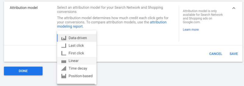 Google Ads Conversion Attribution Model Settings