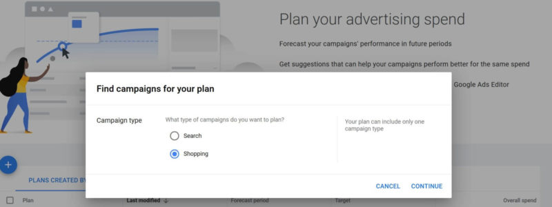 Google Ads Performance Planner Shopping